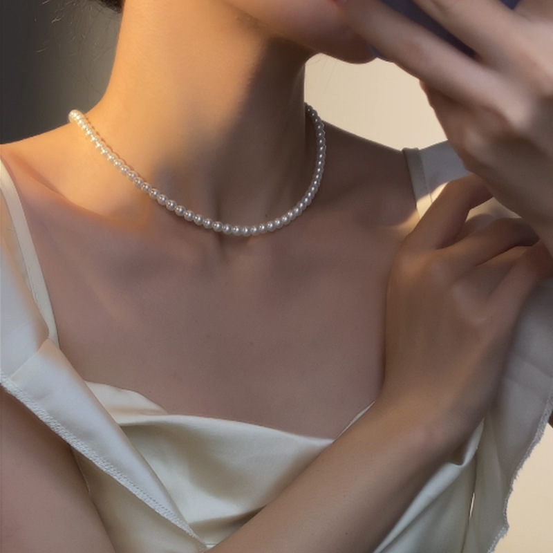 Classic White Pearl Necklace with Sterling Silver Clasp